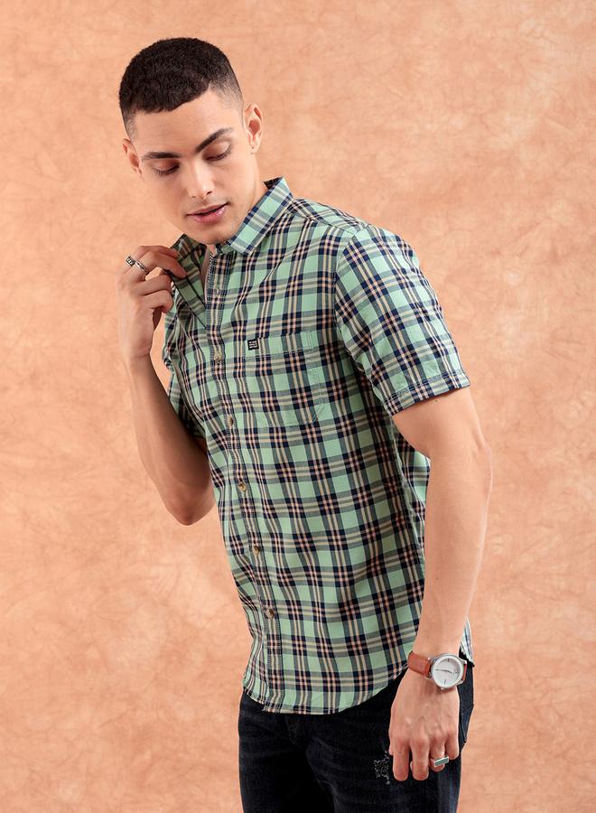 The Indian Garage Co Men Green Checkered Slim Fit Casual Shirt - Image 4
