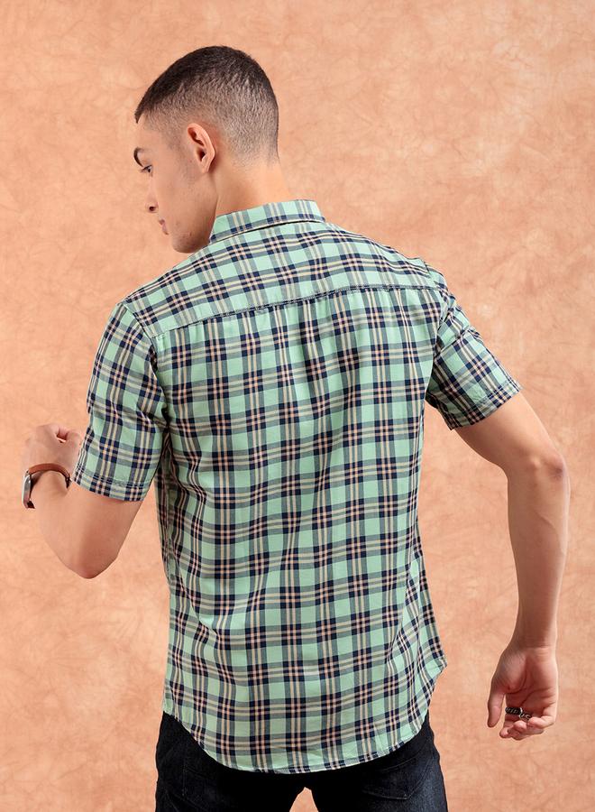 The Indian Garage Co Men Green Checkered Slim Fit Casual Shirt - Image 3