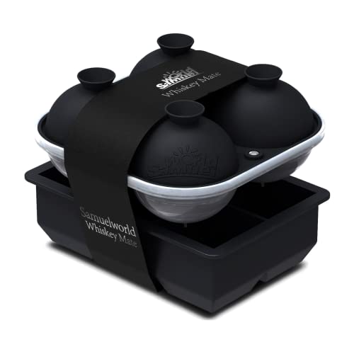 Samuelworld Large Silicone Premium Ice Trays, 2-Pack Combo, 2 Inches Big Ice Cube Tray & 2.5 Inches Large Ice Sphere - BPA Free, Craft Ice Maker for Gifting, Whiskey, Cocktails, Easy Release - Black - Image 1
