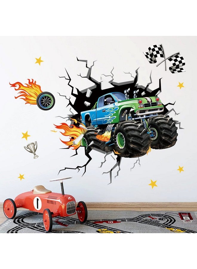 decalmile 3D Racing Car Wall Stickers, Multi Color, Vinyl, Indoor, Waterproof, For Kids Room, Boys Bedroom, Living Room Decor - Image 1