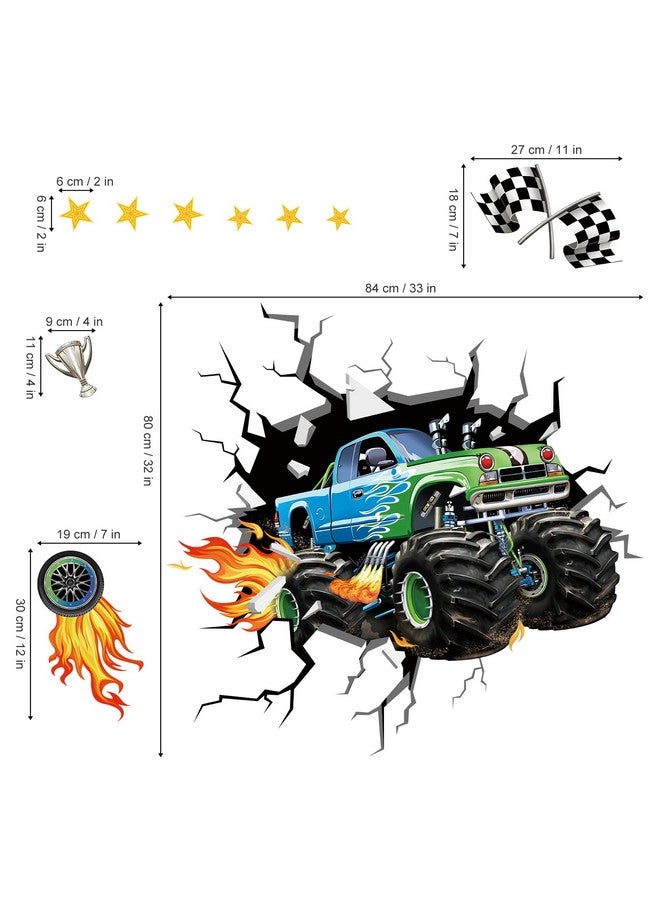 decalmile 3D Racing Car Wall Stickers, Multi Color, Vinyl, Indoor, Waterproof, For Kids Room, Boys Bedroom, Living Room Decor - Image 4