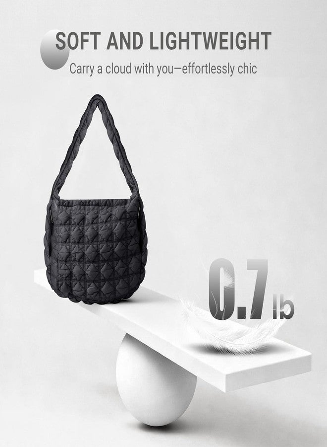 Aveniee Quilted Crossbody Bags for Women Puffer Tote Bag, Puffy Hobo Bag Carryall Bubble Handbags Large Purse-Black - Image 5