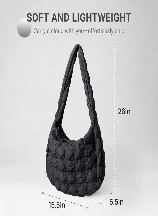 Aveniee Quilted Crossbody Bags for Women Puffer Tote Bag, Puffy Hobo Bag Carryall Bubble Handbags Large Purse-Black - Image 4