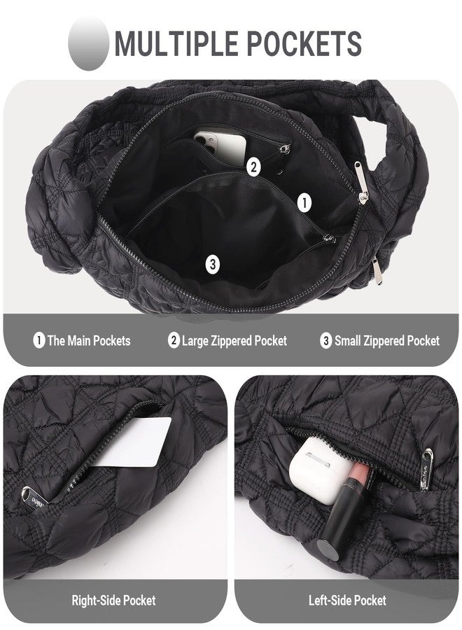 Aveniee Quilted Crossbody Bags for Women Puffer Tote Bag, Puffy Hobo Bag Carryall Bubble Handbags Large Purse-Black - Image 3