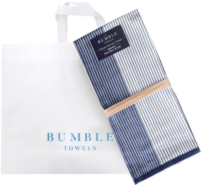 Bumble Towels Premium Kitchen Dish Hand Towels (20”x 28”, 6 Pack) | Large,Cotton Flat & Terry Highly Absorbent Tea Towels Set with Hanging Loop | Navy Blue - Image 5