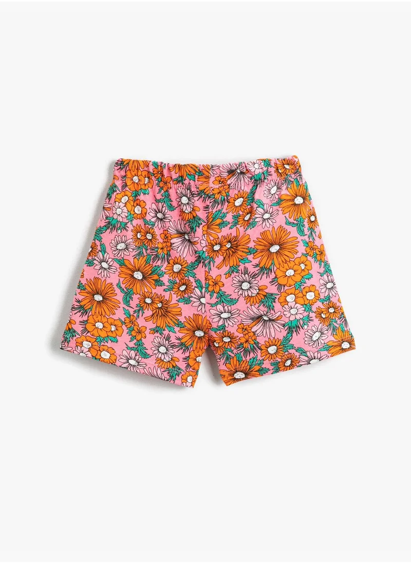 كوتون Floral Drawstring Shorts Cotton