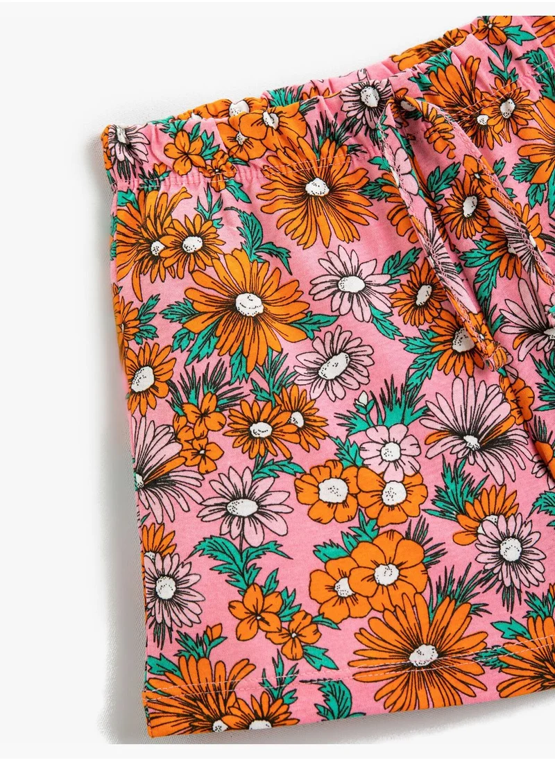 كوتون Floral Drawstring Shorts Cotton