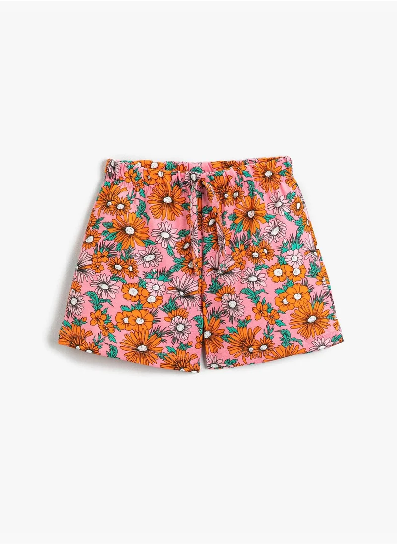 كوتون Floral Drawstring Shorts Cotton