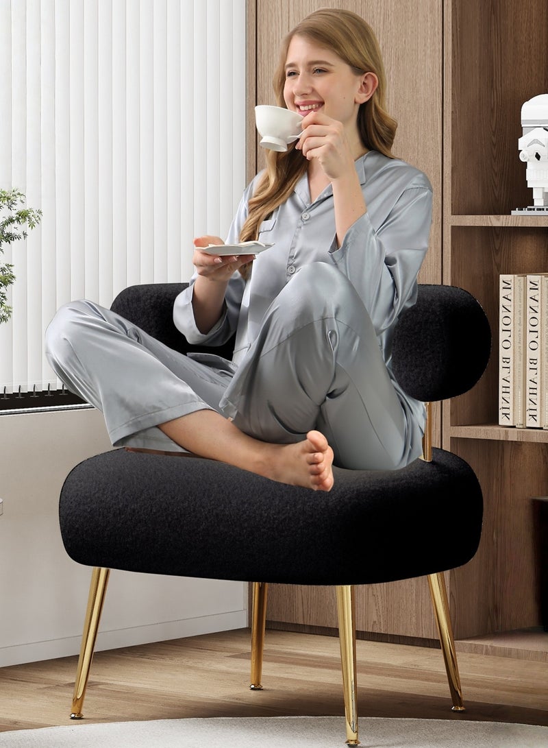 SEYNAR رسي SEYNAR Sherpa Boucle Accent من منتصف القرن، كرسي بذراعين دائري مبطن للمساحات الصغيرة، كرسي أريكة جانبي منفوش لغرفة المعيشة، غرفة النوم، طاولة الزينة، المكتب، ركن القراءة - Image 2