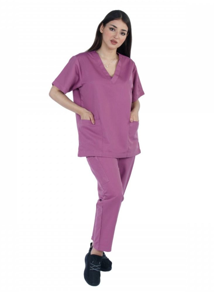 Kenzi Kenzi medical scrub set for unisex dark mauve 2  - Image 1