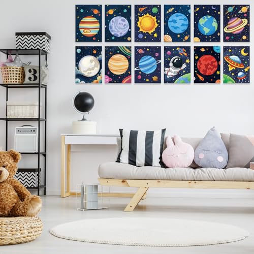 Anseal 12 Packs Planet Pre Drawn Canvas to Paint, Pre Printed Canvas for Adults, Space Planet Party Favors, Pre Stretched Canvas Outline Painting Boards for Beginners, Party Favor - Image 4