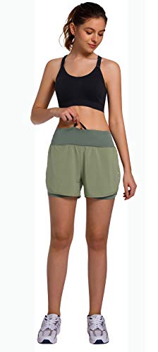 Ksmien Women's 2 in 1 Running Shorts - Lightweight Athletic Workout Gym Yoga Shorts Liner with Phone Pockets Green - Image 3