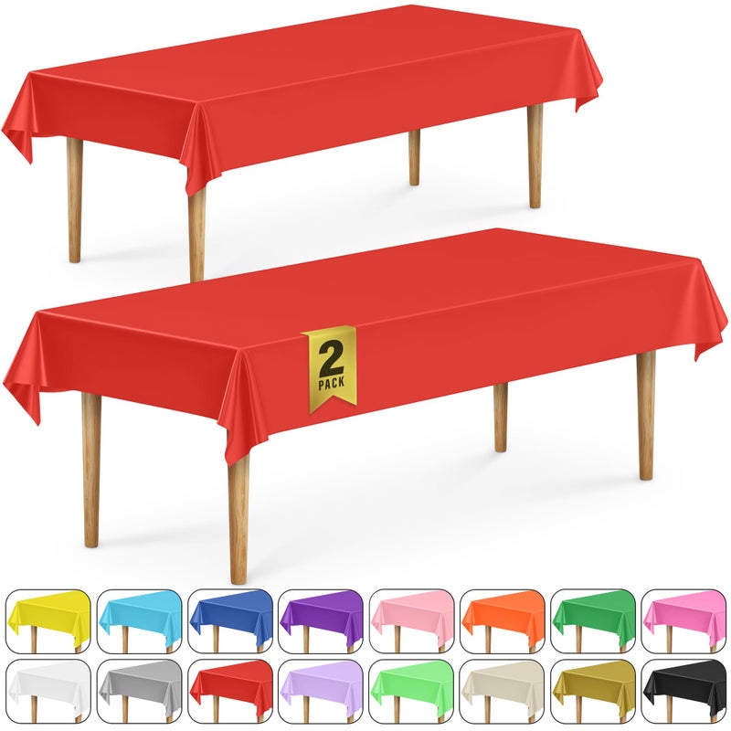 DecorRack 2 Rectangular Tablecloths BPAFree Plastic 54 x 108 inch Dining Table Cloth Rectangle Table Cover for Parties Picnic Camping and Outdoor Disposable or Reusable Red 2 Pack