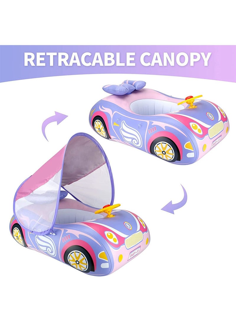 LIMOS Car Shaped Baby Inflatable Floater Swimming Boat with Canopy for Sunlight Protection - Image 3