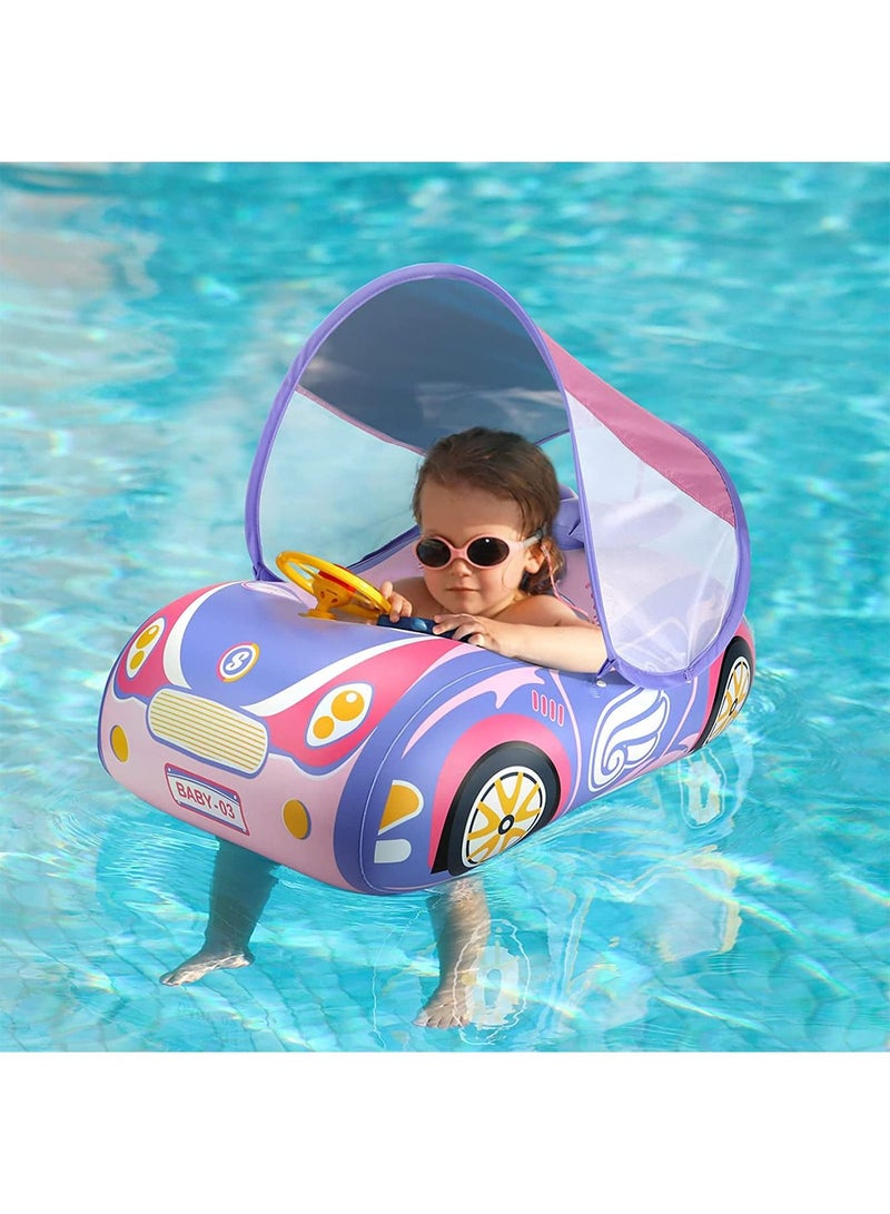 LIMOS Car Shaped Baby Inflatable Floater Swimming Boat with Canopy for Sunlight Protection - Image 1