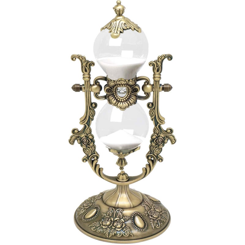 Igtazy Vintage Embossed White Sand Metal Hourglass  15 Min Timer for Home Office Kitchen  Wedding Decor