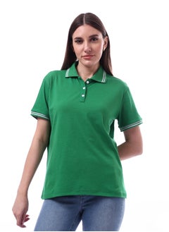 Andora Woman Turn Down Collar Solid Polo Shirt _ Green  - Image 1