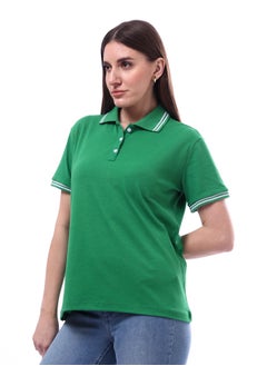 Andora Woman Turn Down Collar Solid Polo Shirt _ Green  - Image 2