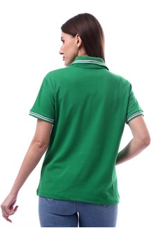 Andora Woman Turn Down Collar Solid Polo Shirt _ Green  - Image 3