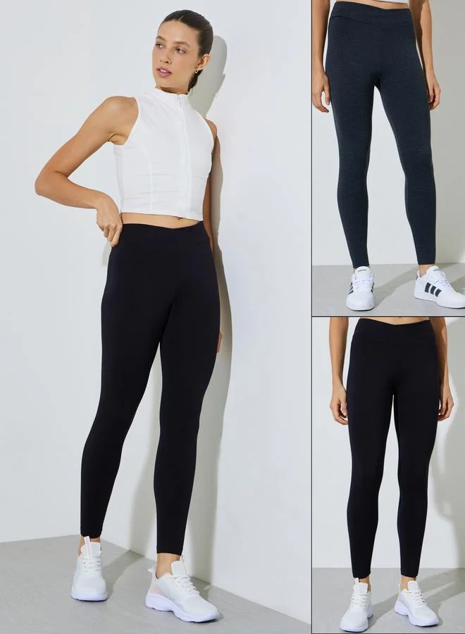 ستايلي Pack of 2 - Black and Charcoal Solid Skinny Leggings