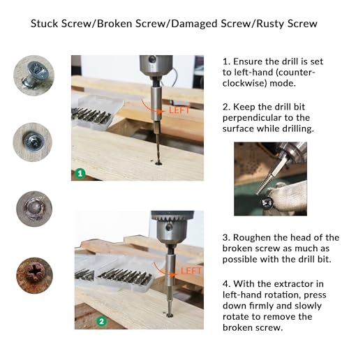 NordWolf 10-Piece Stubby Left Hand Reverse Drill Bit and Screw Extractor Set, M35 Cobalt Reverse Bits with 1/4" Hex Shank, SAE Sizes 5/64"-7/64"-5/32"-1/4"-19/64" in Storage Case - Image 3
