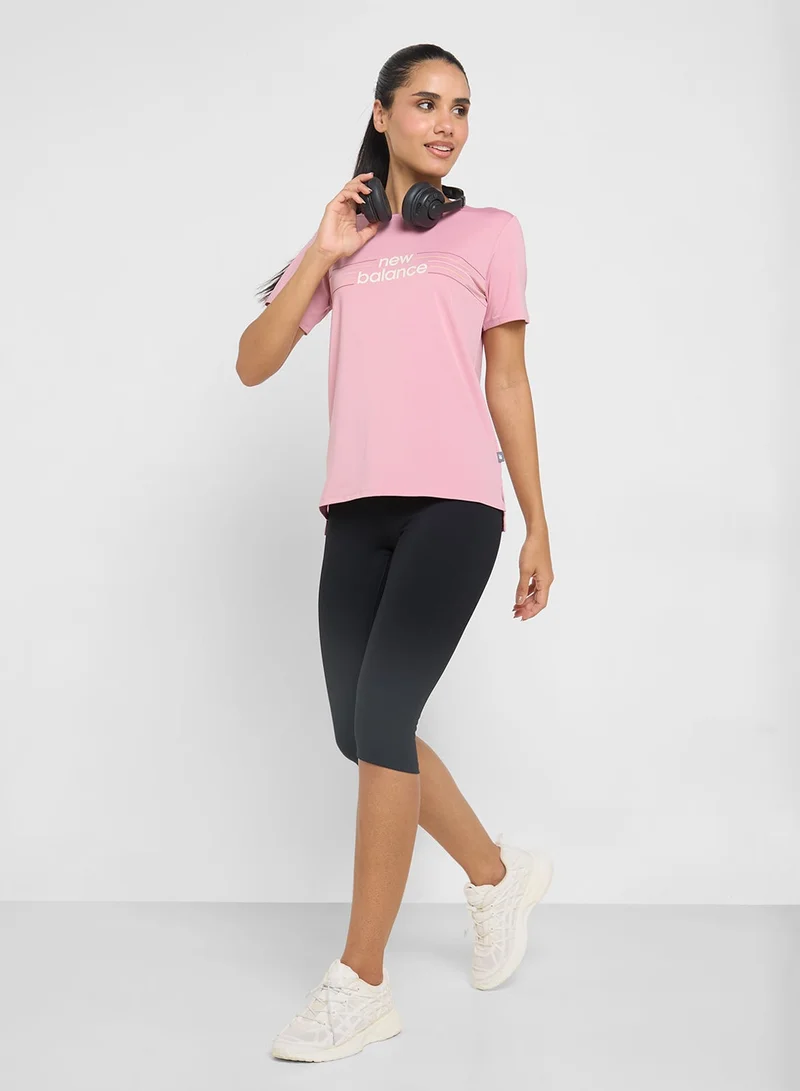 New Balance pink taffy (677) Linear Performance T-Shirt for Women | Best Price UAE