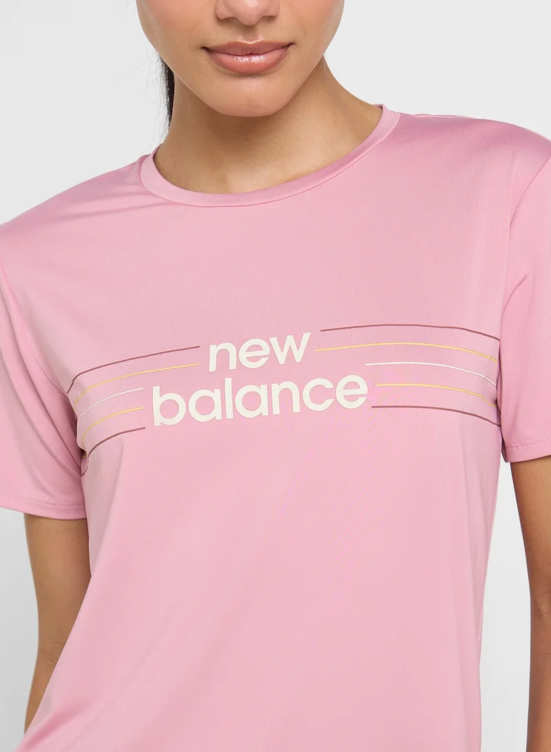 New Balance pink taffy (677) Linear Performance T-Shirt for Women | Best Price UAE