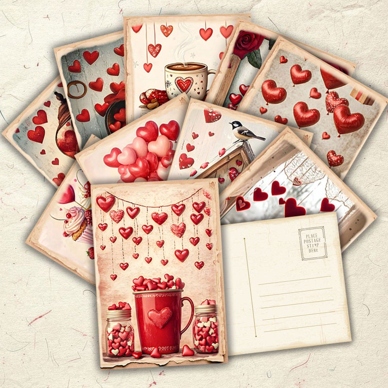 12 Writable Postcards 12 Sheets Romantic Hearts Desserts Vintage Blessing Confession Cards - Image 2