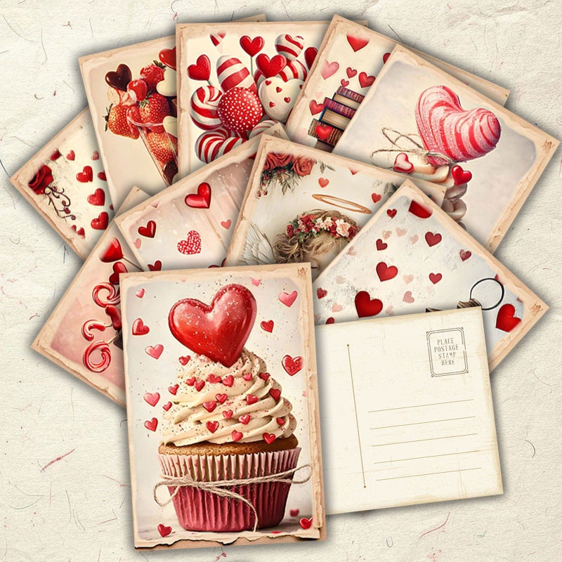 12 Writable Postcards 12 Sheets Romantic Hearts Desserts Vintage Blessing Confession Cards - Image 3