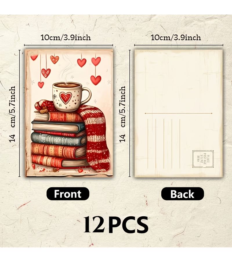 12 Writable Postcards 12 Sheets Romantic Hearts Desserts Vintage Blessing Confession Cards - Image 5