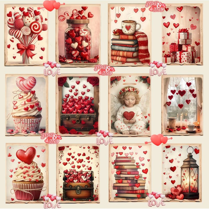 12 Writable Postcards 12 Sheets Romantic Hearts Desserts Vintage Blessing Confession Cards - Image 1