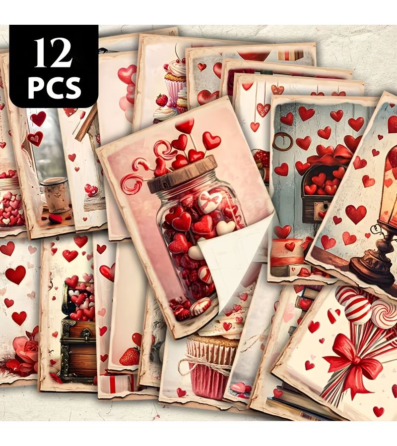 12 Writable Postcards 12 Sheets Romantic Hearts Desserts Vintage Blessing Confession Cards - Image 4