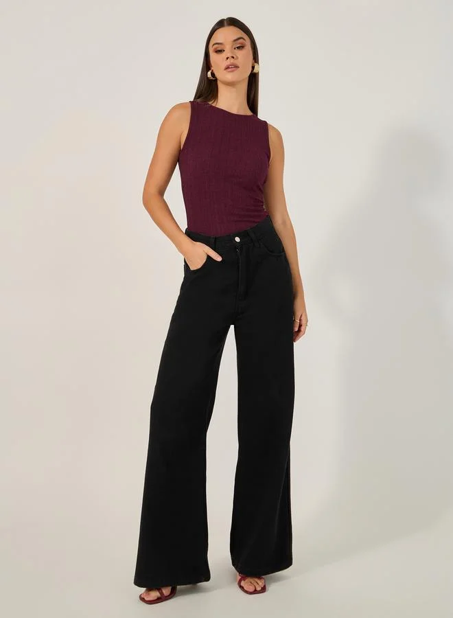 Styli Shimmer Fitted Round Neck Sleeveless Tank