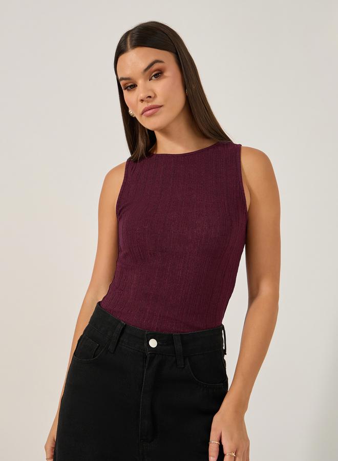 Styli Shimmer Fitted Round Neck Sleeveless Tank - Image 1