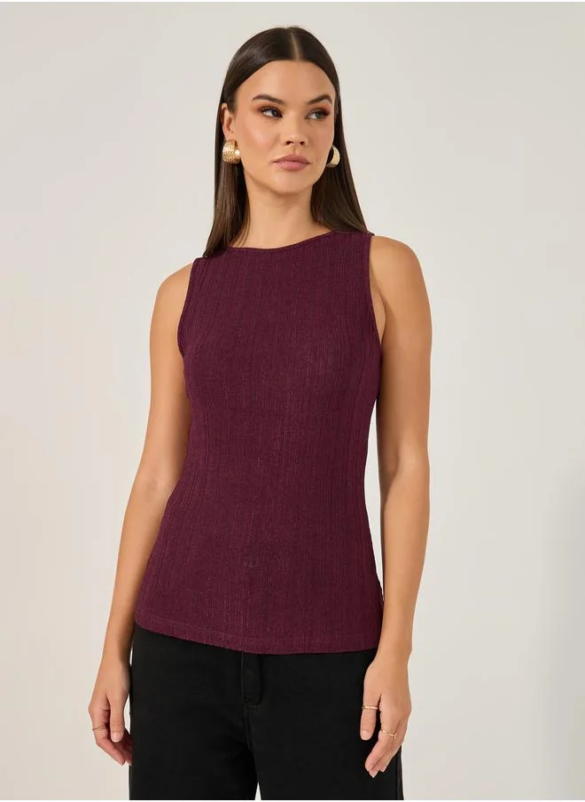 Styli Shimmer Fitted Round Neck Sleeveless Tank