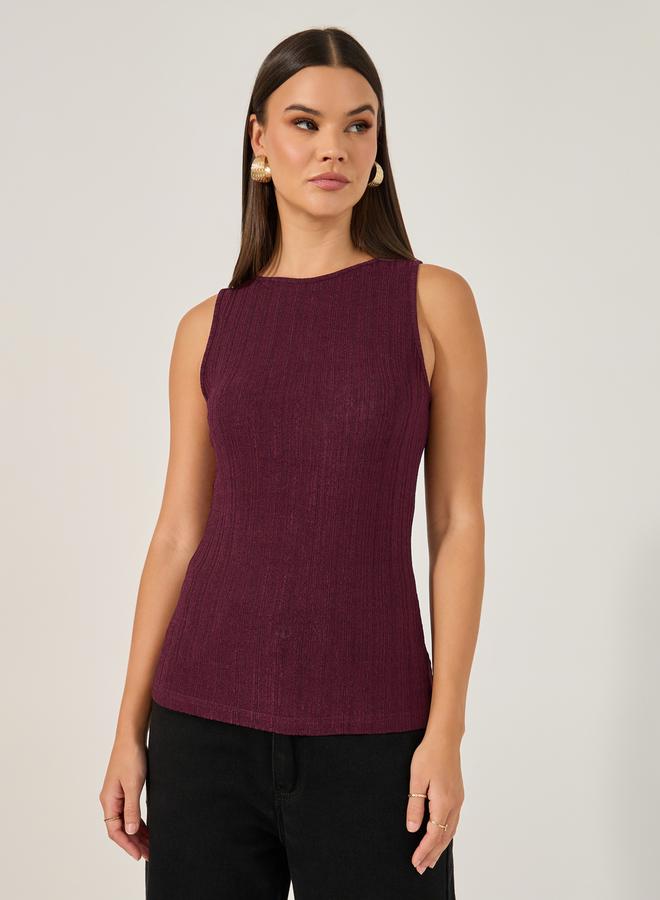 Styli Shimmer Fitted Round Neck Sleeveless Tank - Image 2