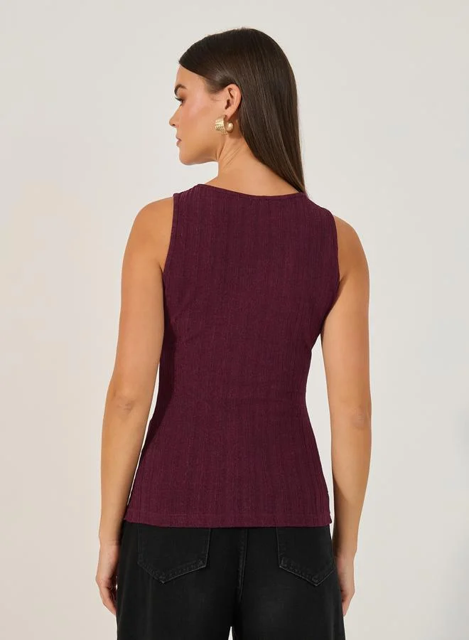 Styli Shimmer Fitted Round Neck Sleeveless Tank