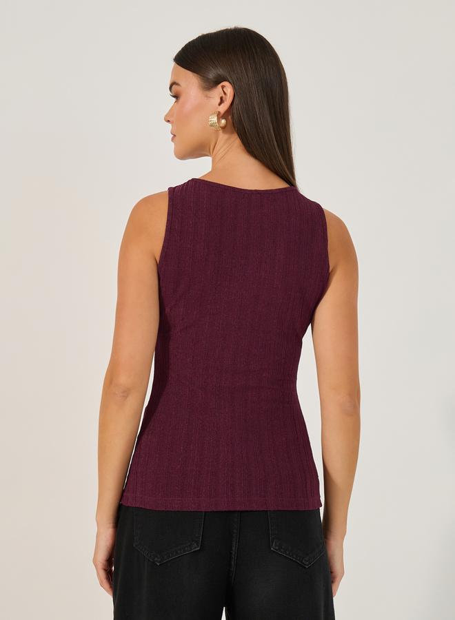 Styli Shimmer Fitted Round Neck Sleeveless Tank - Image 5