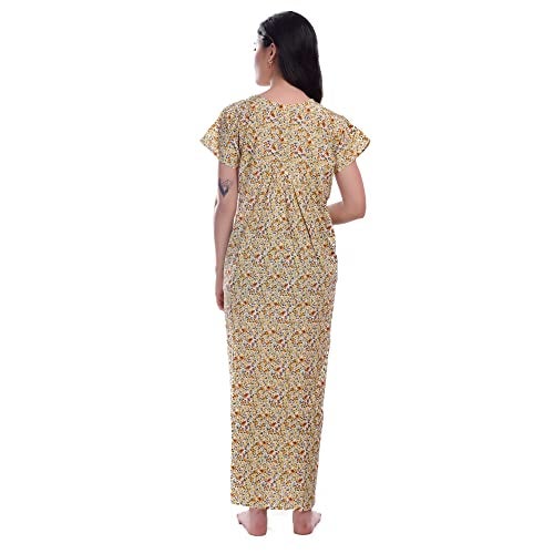 CIERGE Women's Cotton Lace Solid Color Maxi Nighty (Pack Of 2) (Yellow & Blue Floral, Cotton) - Image 4
