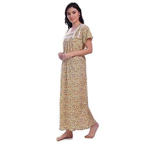 CIERGE Women's Cotton Lace Solid Color Maxi Nighty (Pack Of 2) (Yellow & Blue Floral, Cotton) - Image 5