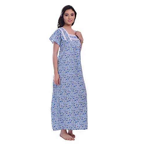 CIERGE Women's Cotton Lace Solid Color Maxi Nighty (Pack Of 2) (Yellow & Blue Floral, Cotton) - Image 3