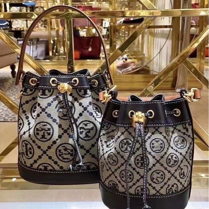 26Tb Women'S Bag Leather Canvas Single Shoulder Crossbody Drawstring Lock Buckle Vintage Bucket Bag Versatile Crossbody - Image 3