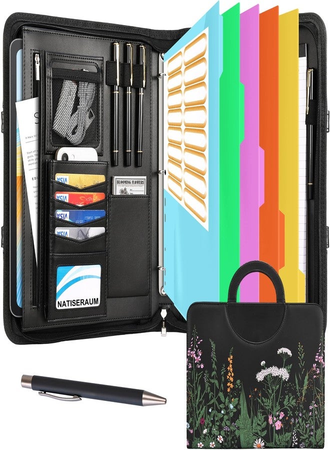 NATISERAUM Portfolio Binder 3 Ring Includes Pen and 5 Dividers with 10 Pockets, Padfolio Organizer with Zipper for Men and Women, Includes A4 Notepad for Business, School, Work - Image 1