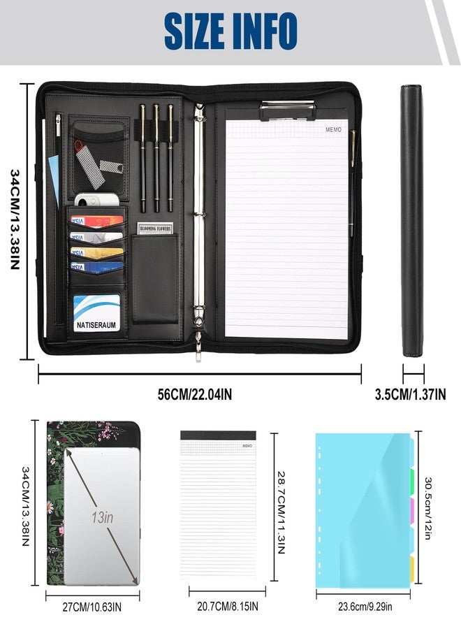 NATISERAUM Portfolio Binder 3 Ring Includes Pen and 5 Dividers with 10 Pockets, Padfolio Organizer with Zipper for Men and Women, Includes A4 Notepad for Business, School, Work - Image 2