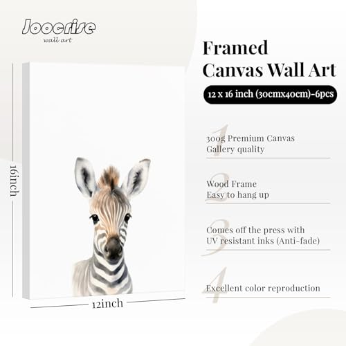 Joocrise Safari Nursery Wall Art Decor Set of 6 Baby Animal Wall Art Kids Canvas Wall Art Safari Nursery Pictures Jungle Animal Prints Baby Boy Art Giraffe Painting for Room Bedroom 12x16 Inch Framed - Image 3
