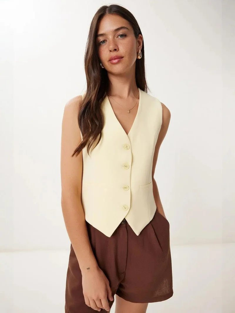 السعادة في إسطنبول ISTANBUL Crop Button Waistcoat