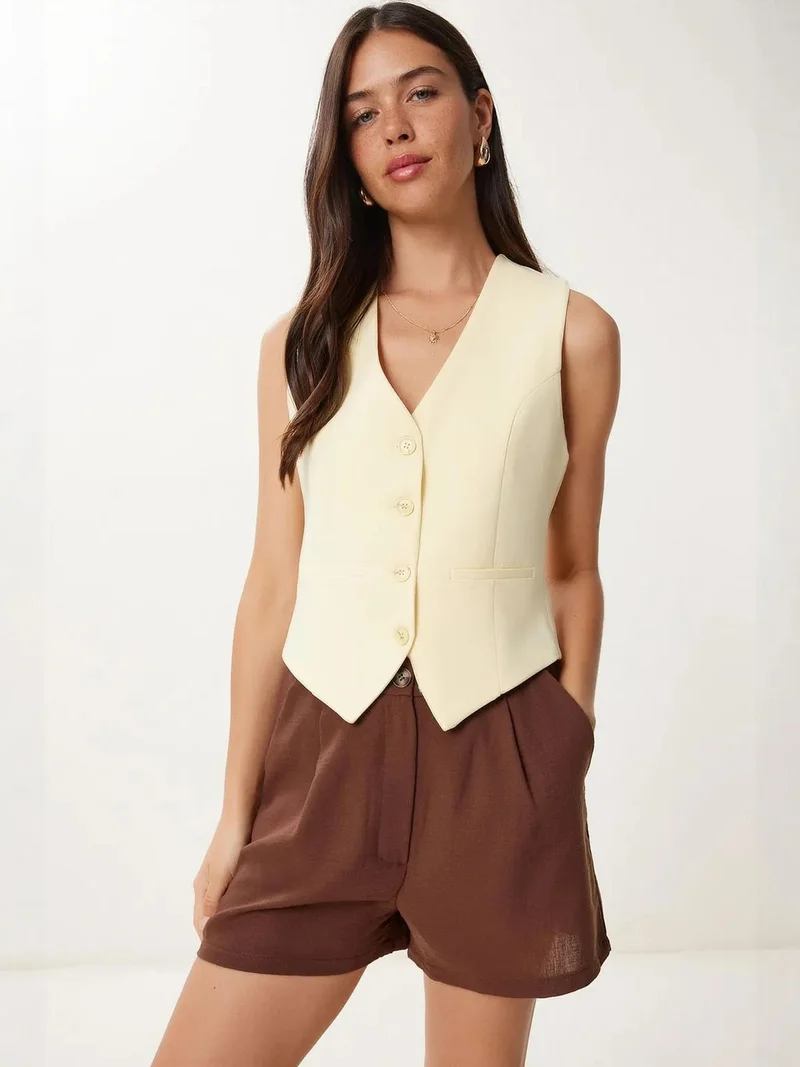 السعادة في إسطنبول ISTANBUL Crop Button Waistcoat