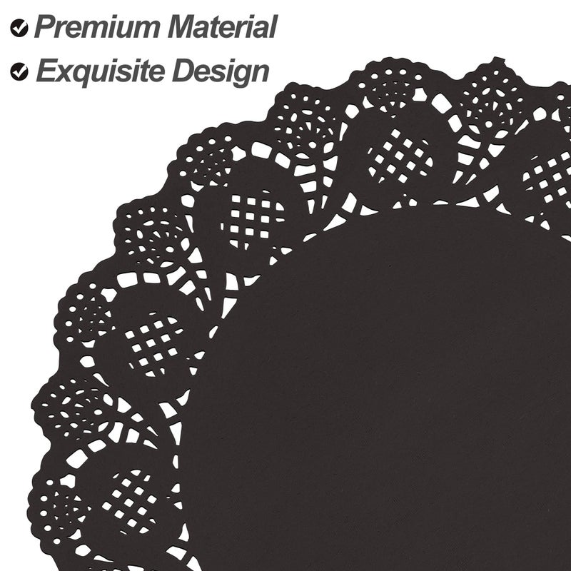 MCEAST 100 Pack Round Black Paper Doilies 13.5 Inches Lace Paper Place Mats Rustic Scallop Doily Disposable Table Pads for Food Cakes Crafts Party Weddings Tableware Decor - Image 3