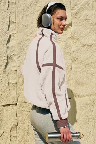 Panadila Womens Half Zip Sherpa Fleece Pullover Soft Oversized Sweatshirt with Pockets Warm Fuzzy Sweater (Beige,S) - Image 5