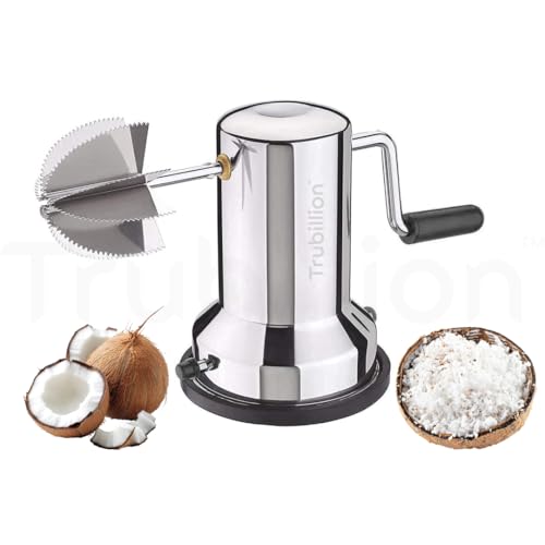 Trubillion CocoScrape Stainless Steel Coconut Scraper with Vacuum Base, Manual Rotating Handle, Sharp Blades, Non Skid, Dishwasher Safe, Rust Proof, Easy to Use, Compact Design, Made in India (Black) - Image 1